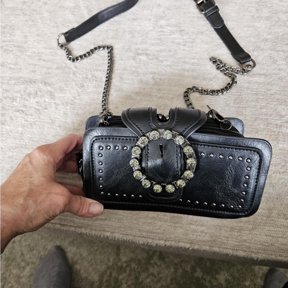 Black Studded Leather Crossbody Bag